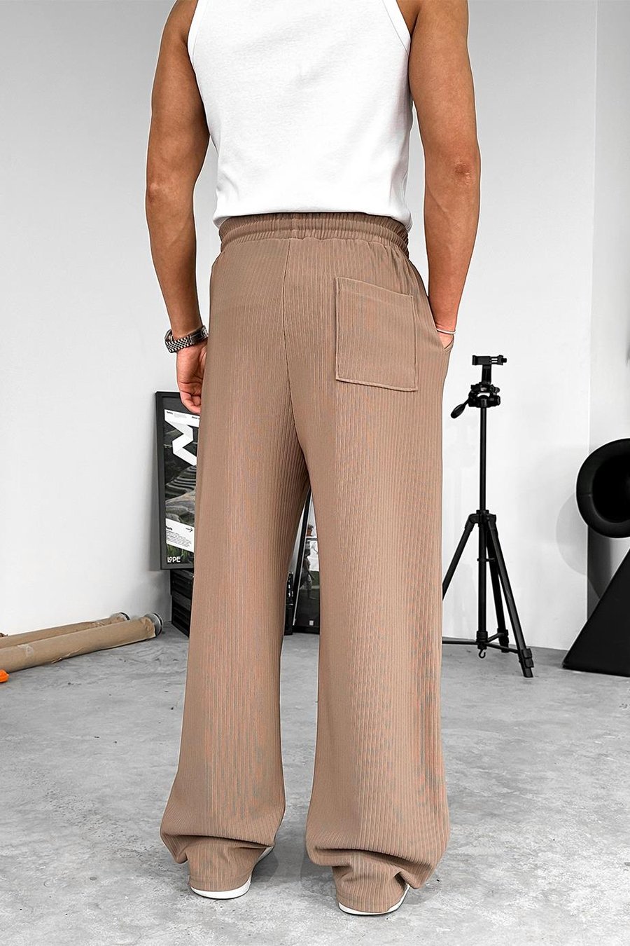 Kahverengi Likralı Fitilli Baggy Pantolon