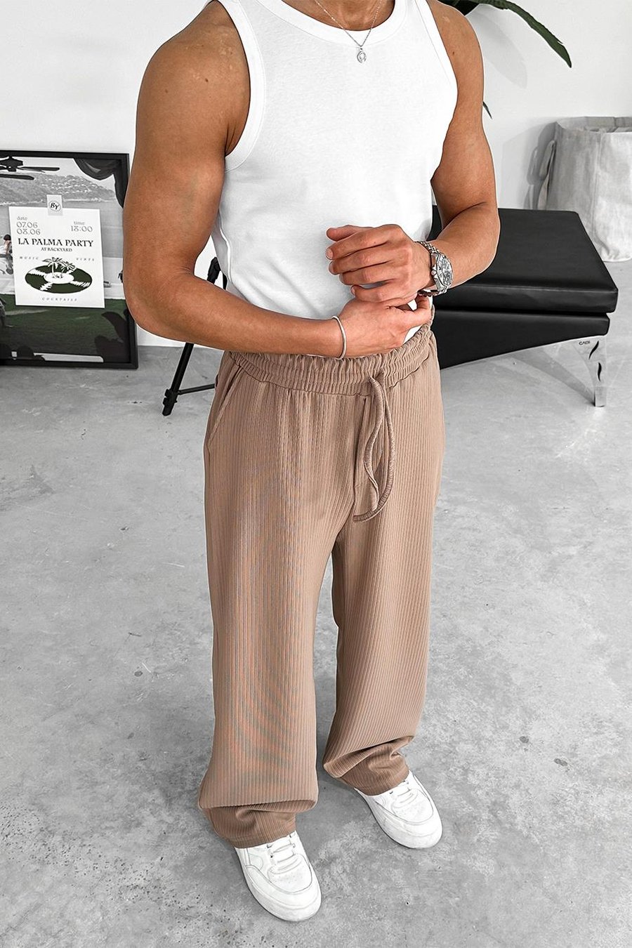 Kahverengi Likralı Fitilli Baggy Pantolon