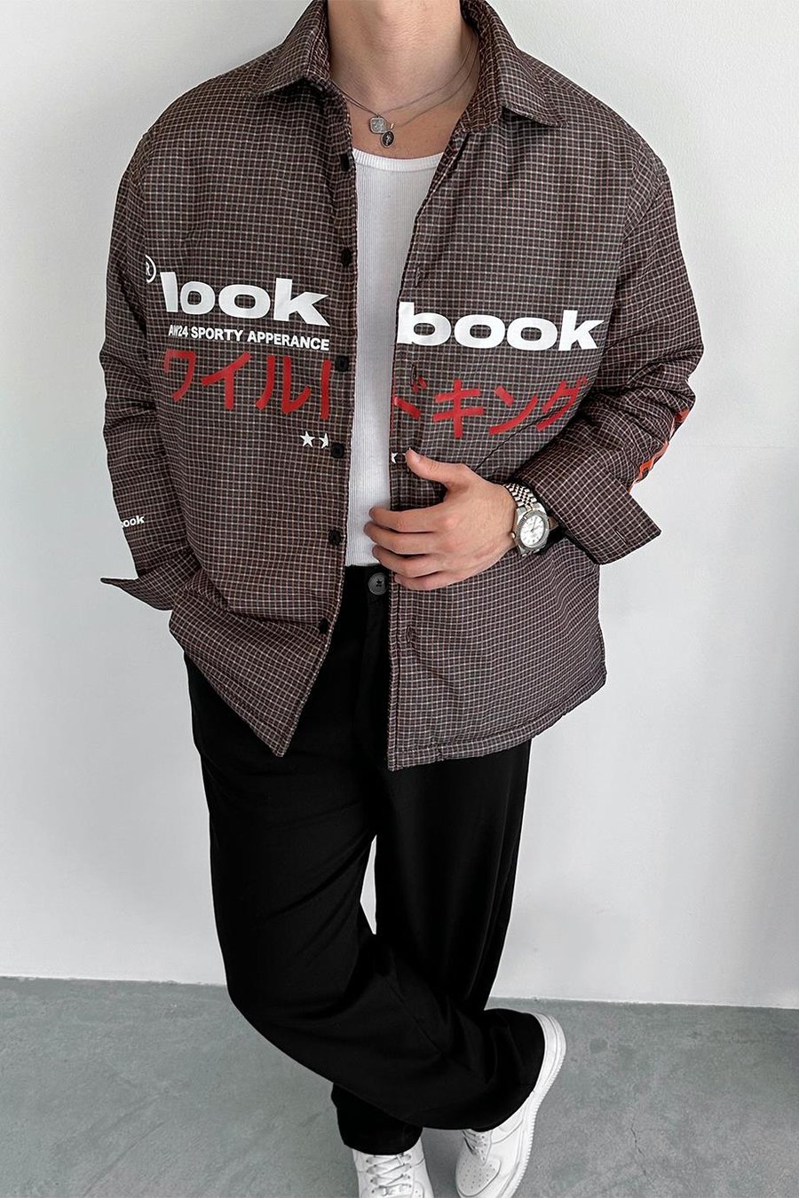 Kahverengi Lookbook Baskılı Şişme Mont