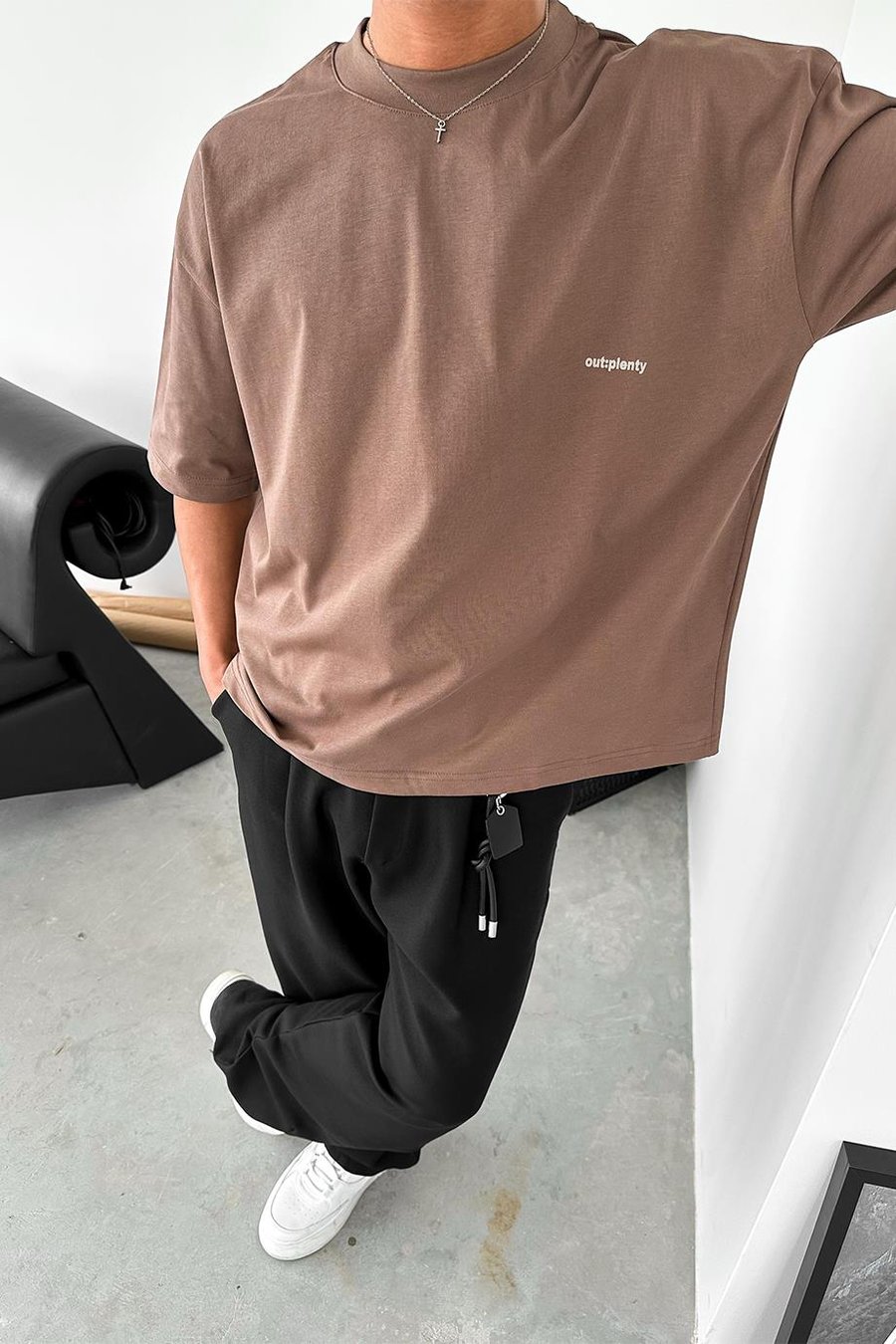 Kahverengi Minimalism OUTPLENTY PREMİUM Oversize Tişört