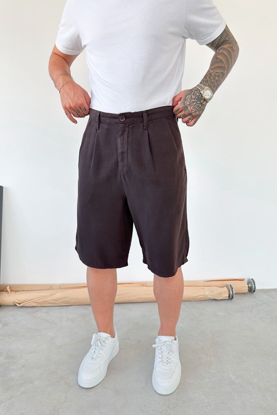 Kahverengi Modal Kumaş Baggy Şort