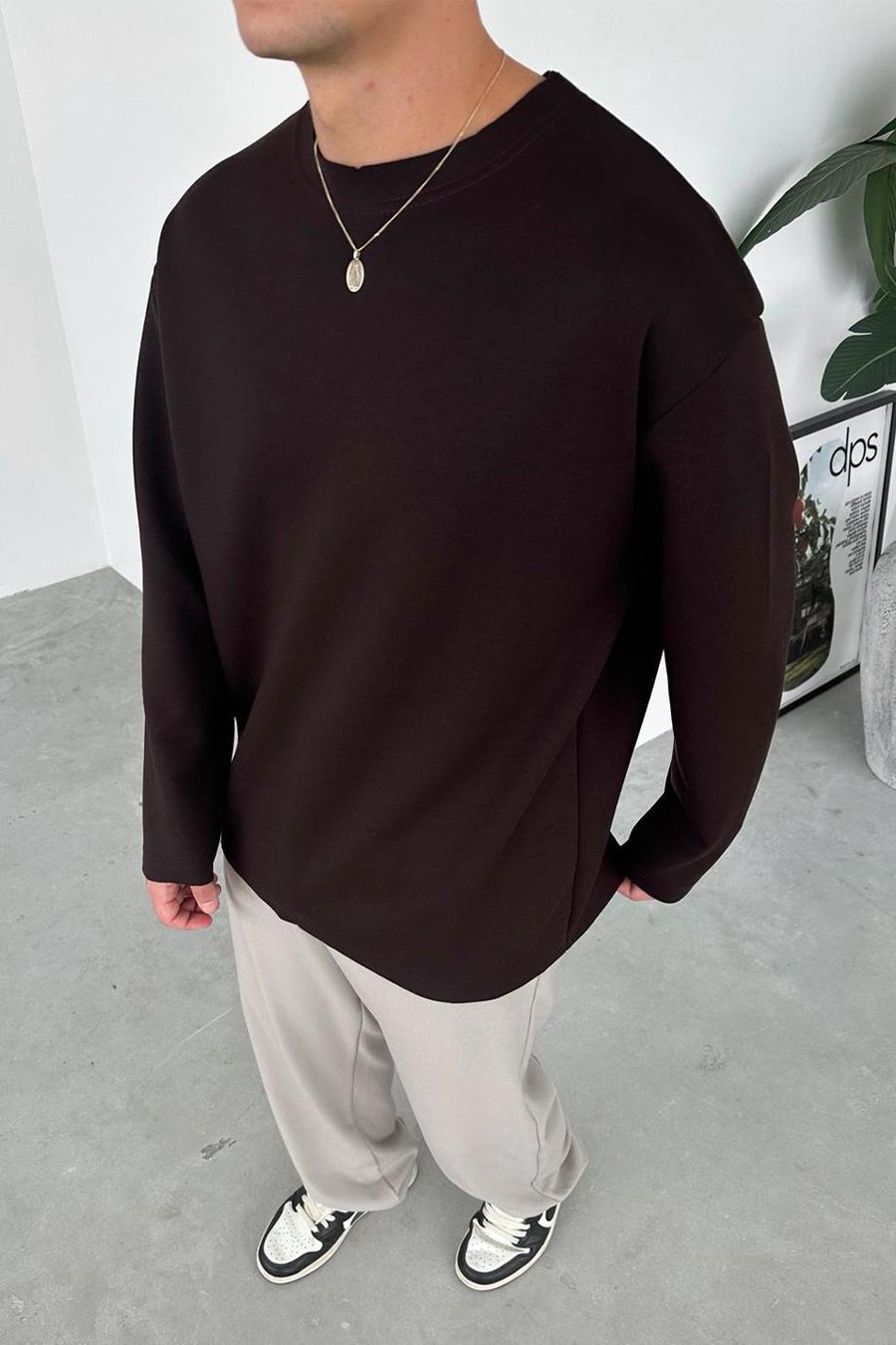 Kahverengi Premium Basic Uzun Kollu Relaxed Tişört