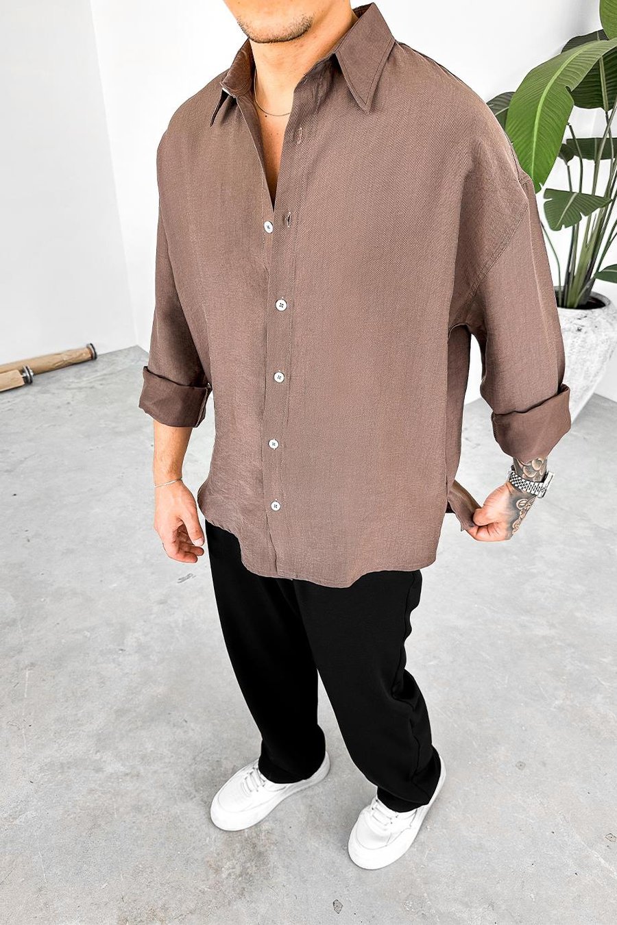 Kahverengi Soft Premium Oversize Gömlek