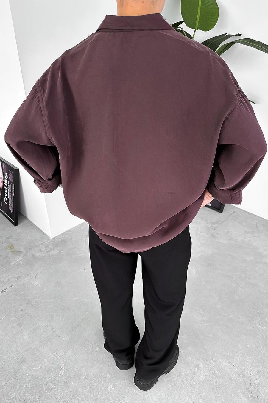 Kahverengi Tensel Nakış Detay Oversize Gömlek