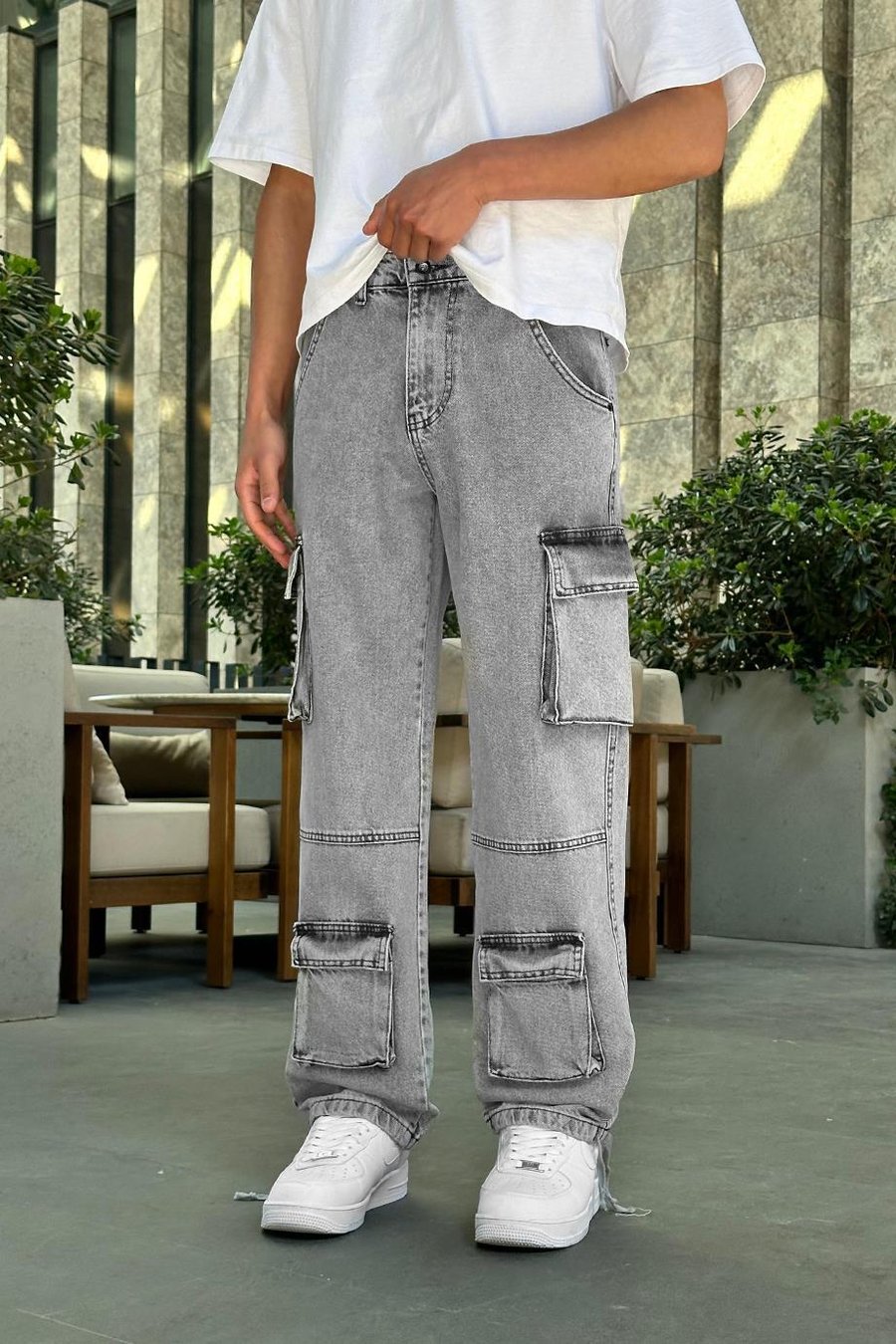 Kar Yıkama Dokulu  Tasarım Çift Cepli R5 DL Paçası Ayarlanabilir Baggy Pantolon