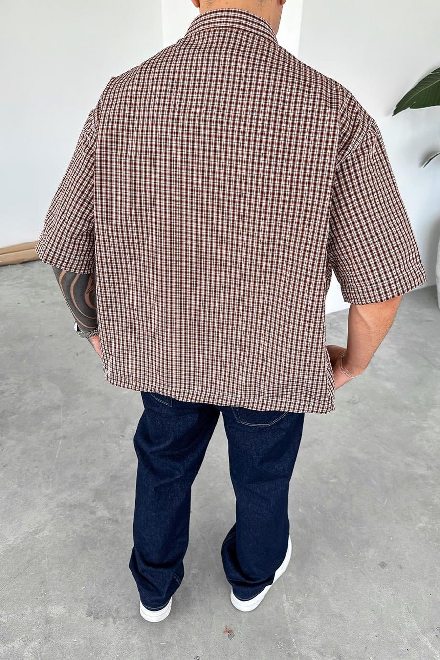 Kırmızı Ekose Desenli Oversize Gömlek