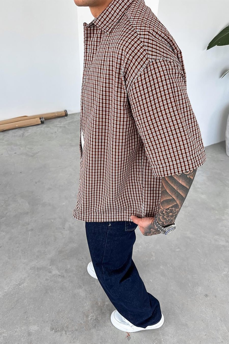 Kırmızı Ekose Desenli Oversize Gömlek