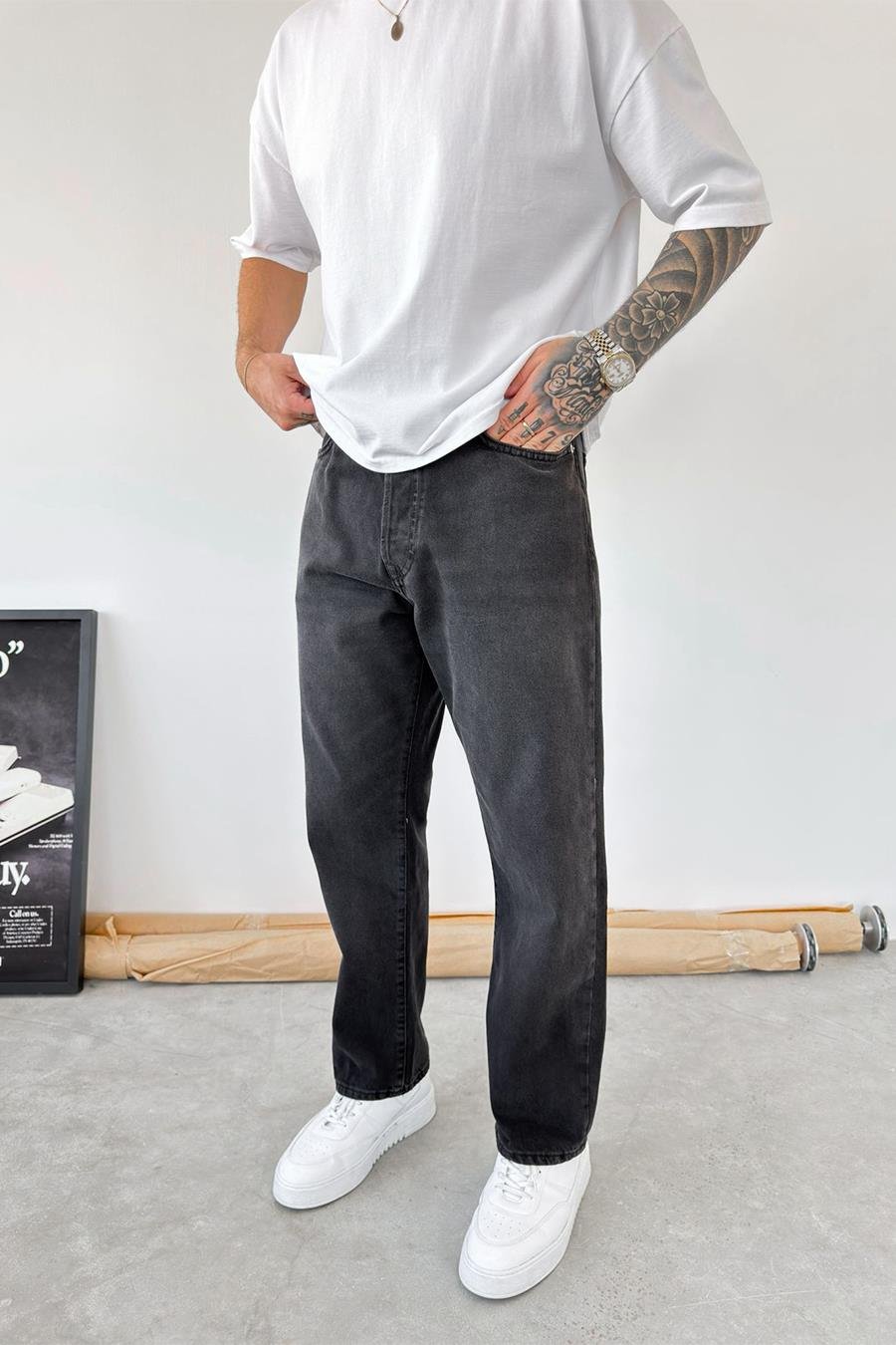 Koyu Füme Basic Baggy Pantolon