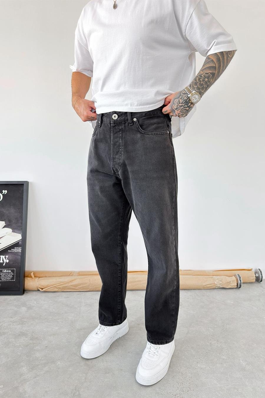 Koyu Füme Basic Baggy Pantolon