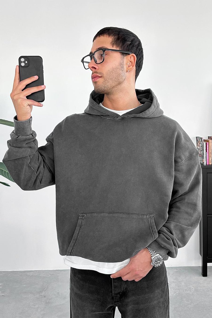 Koyu Gri Acid Wash Oversize Sweatshirt
