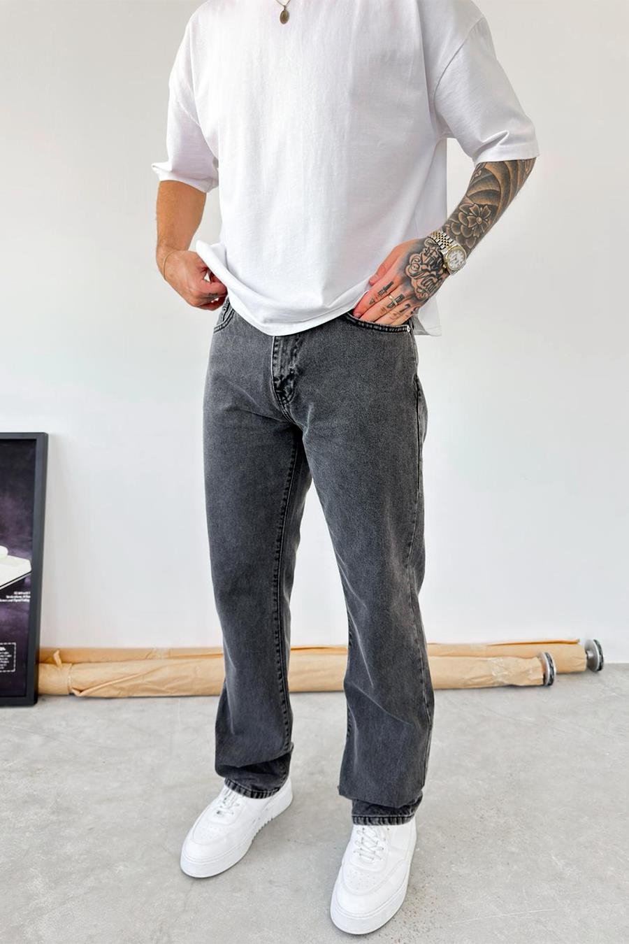 Koyu Gri Basic Baggy Pantolon