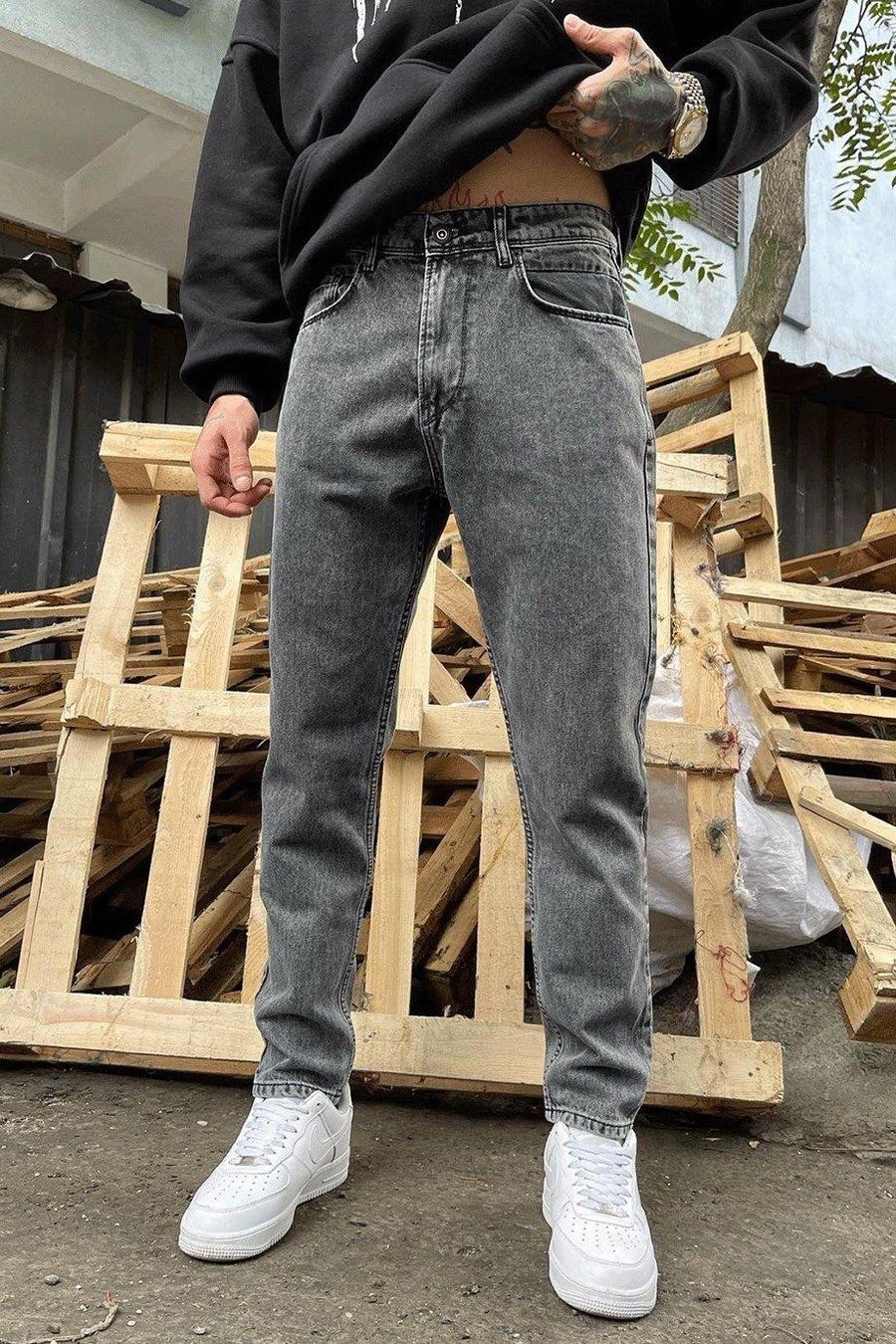 Koyu Gri Dokulu Mavi D1508 Regular Fit Jean