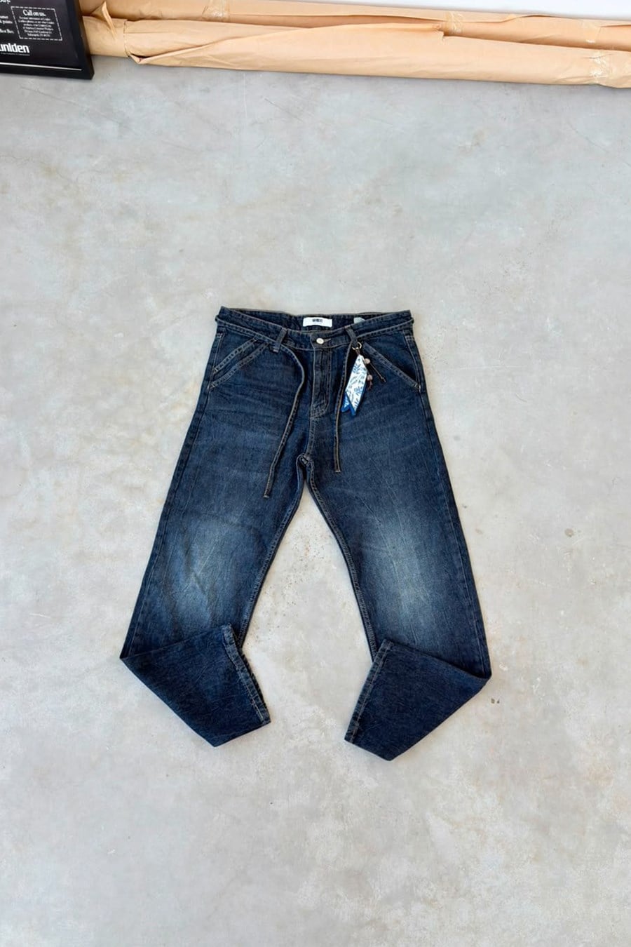 Koyu Mavi Aksesuar Detaylı Kemerli Baggy Pantolon