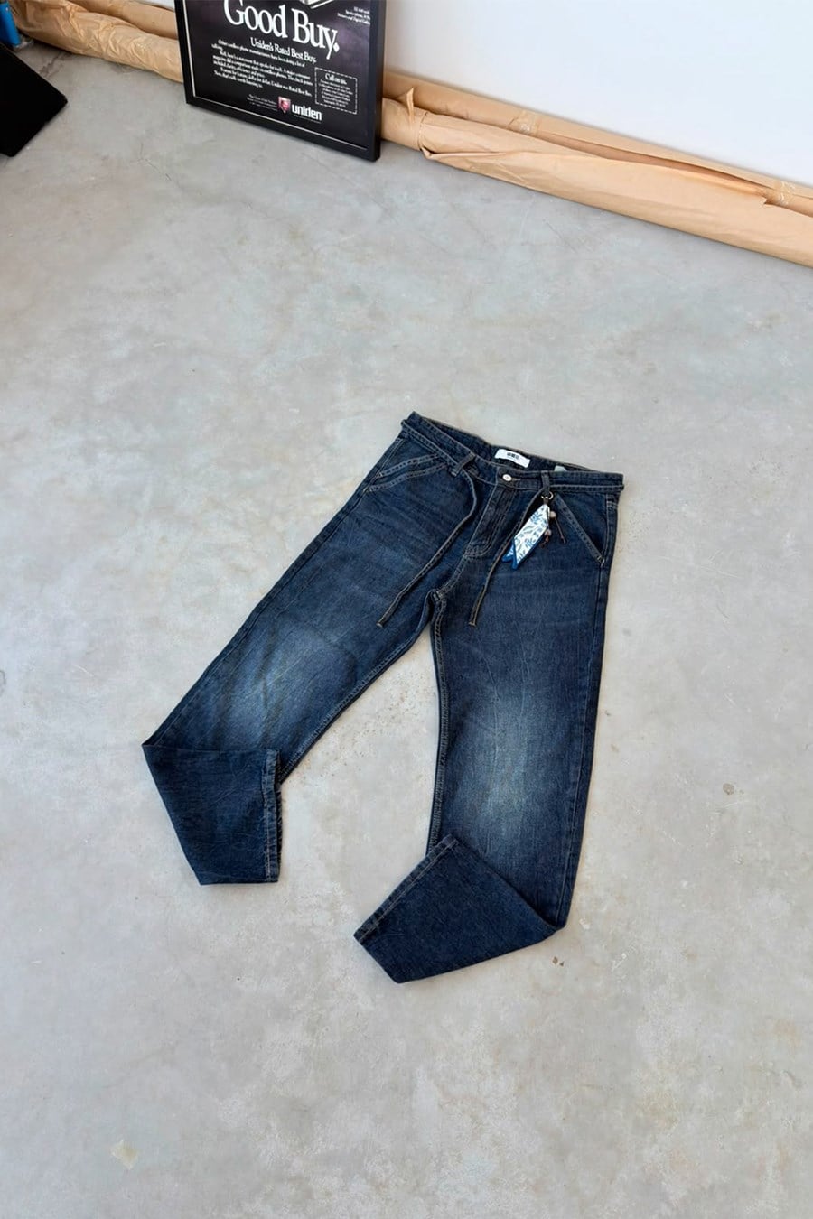 Koyu Mavi Aksesuar Detaylı Kemerli Baggy Pantolon