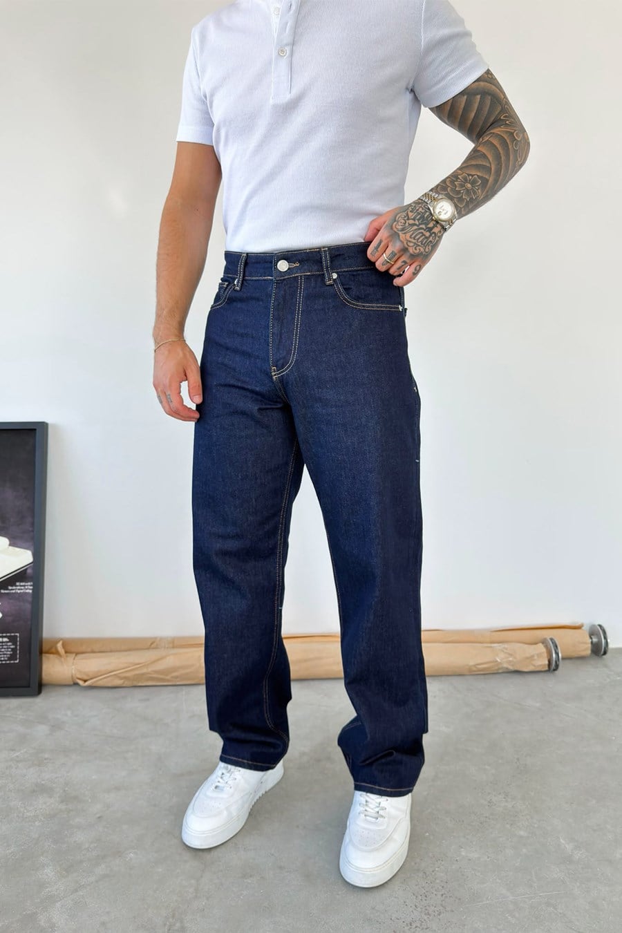 Koyu Mavi Basic Baggy Fit Pantolon