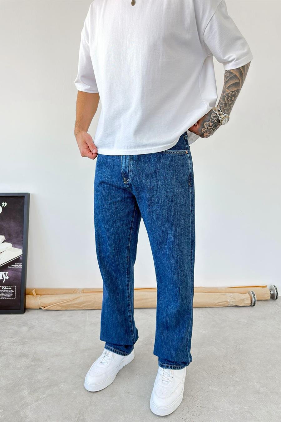 Koyu Mavi Basic Baggy Pantolon
