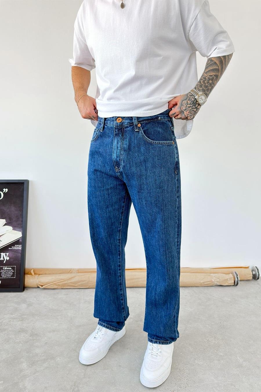 Koyu Mavi Basic Baggy Pantolon