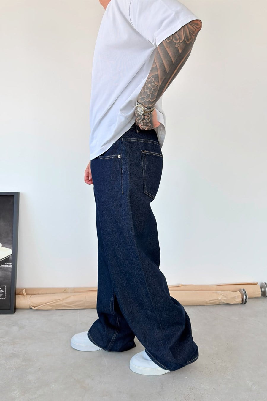 Koyu Mavi Basic Süper Baggy Fit Pantolon