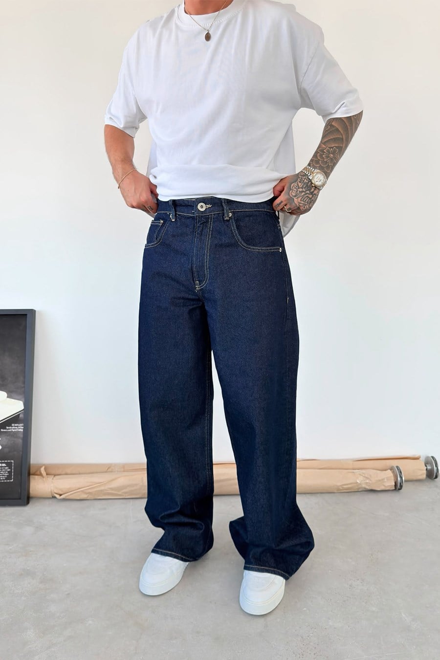 Koyu Mavi Basic Süper Baggy Fit Pantolon