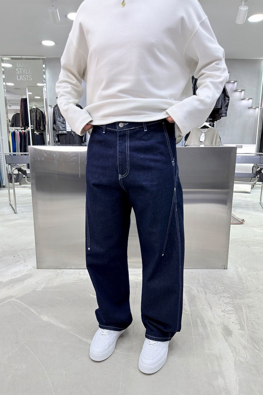 Koyu Mavi Hardware Stitch Süper Baggy Pantolon