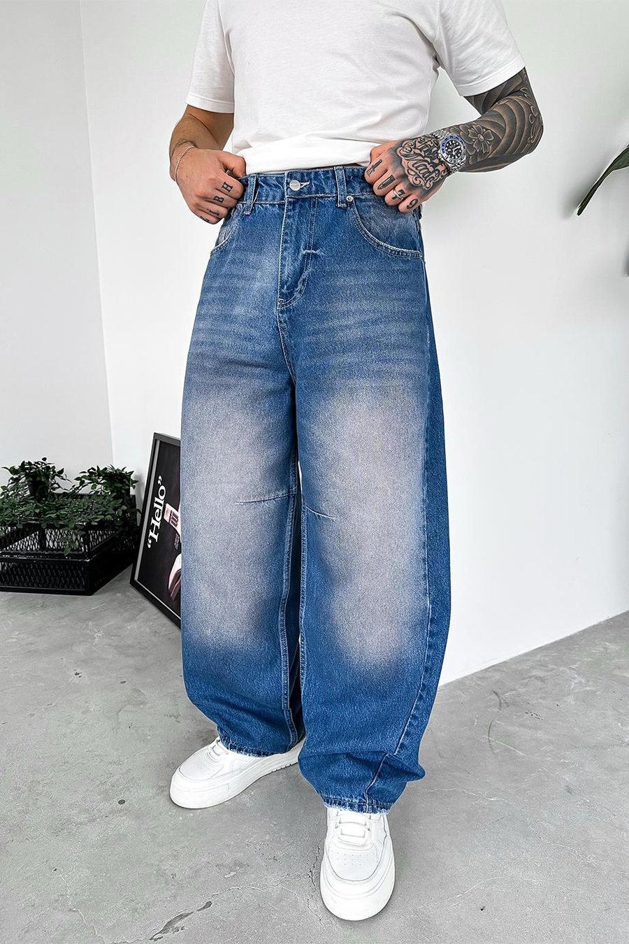 Koyu Mavi Patch Detay Ekstra Bol Baggy Pantolon