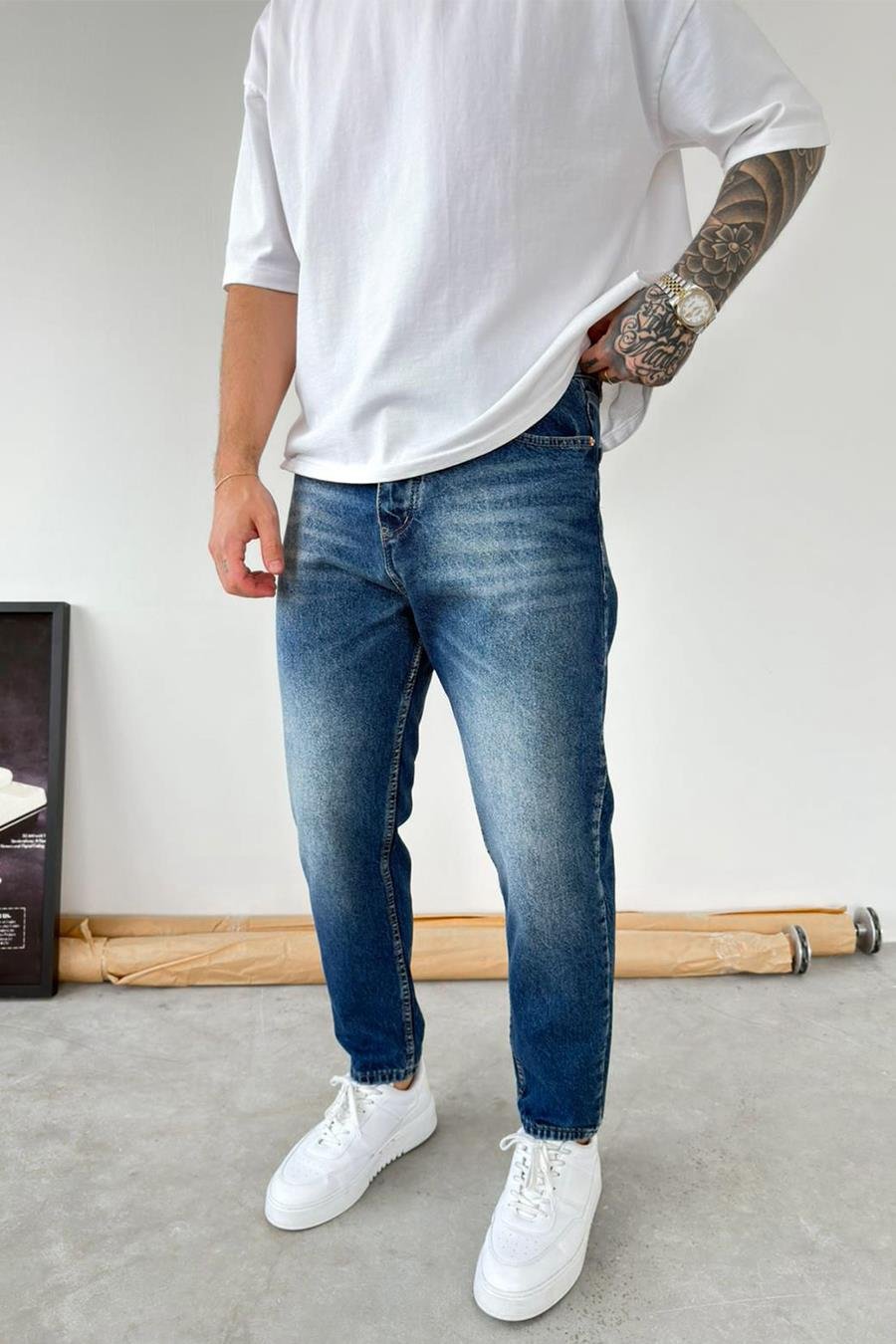 Koyu Mavi Soft Degrade Boyfriend Pantolon
