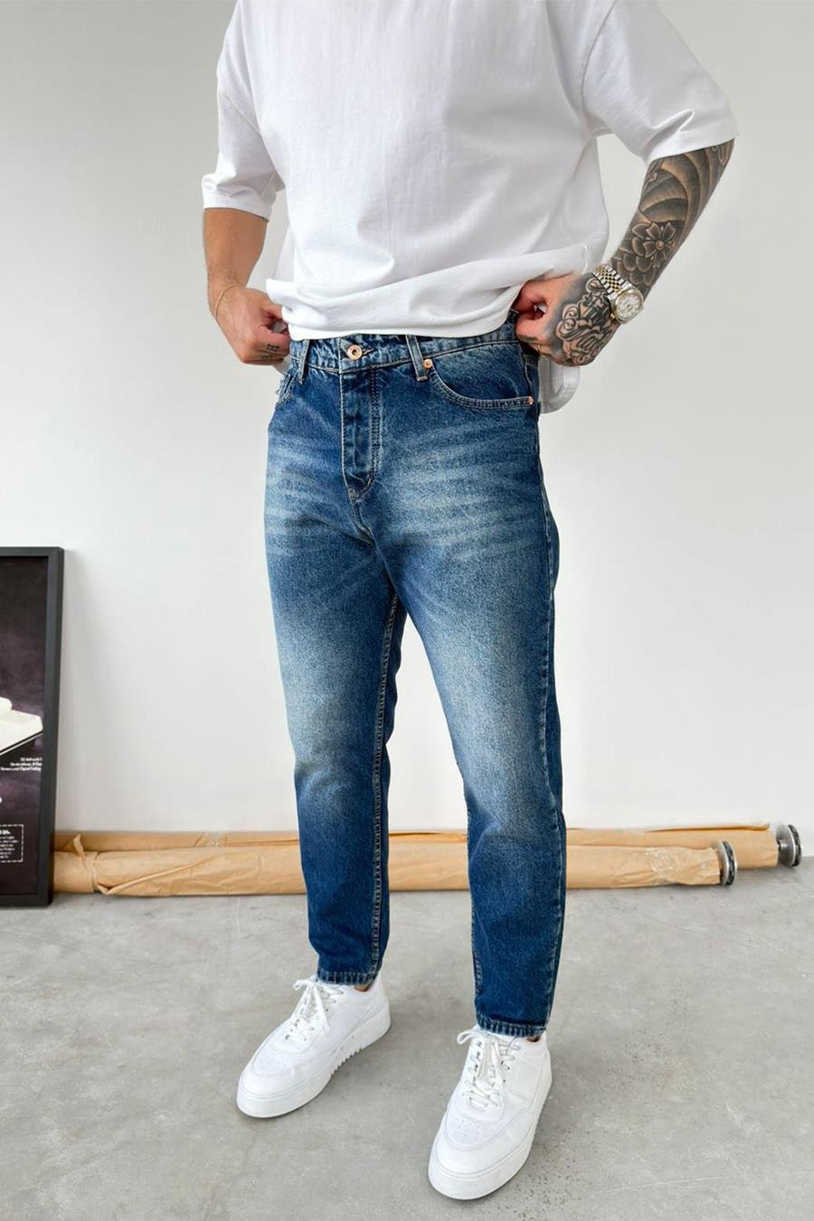 Koyu Mavi Soft Degrade Boyfriend Pantolon