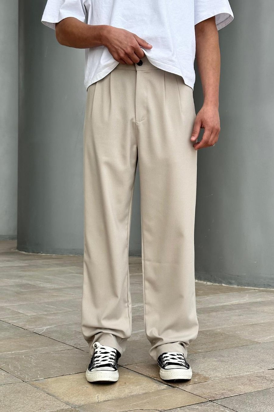 Krem Basic Kumaş A9 DL Baggy Pantolon
