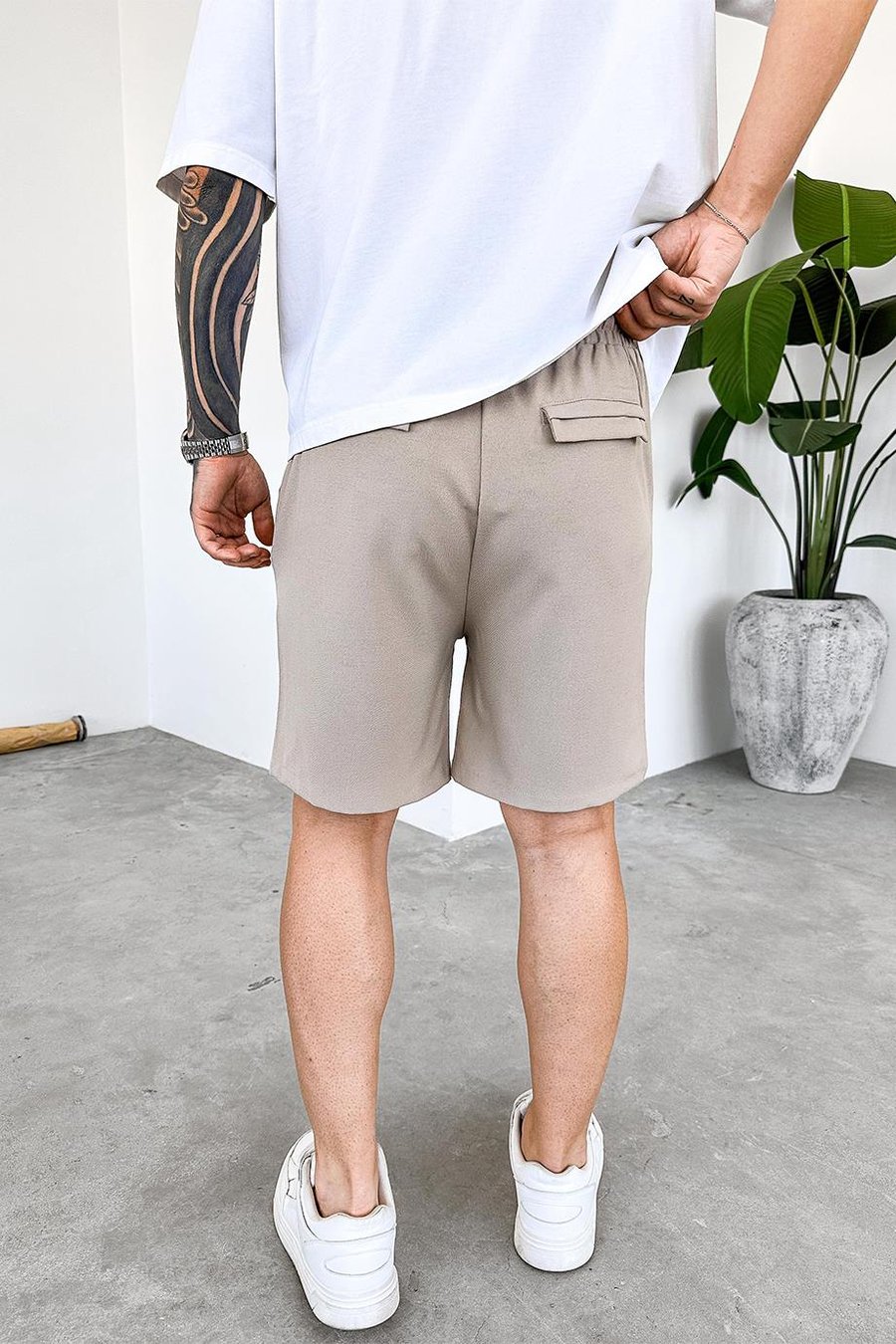 Krem Basic Kumaş Premium Relaxed Şort