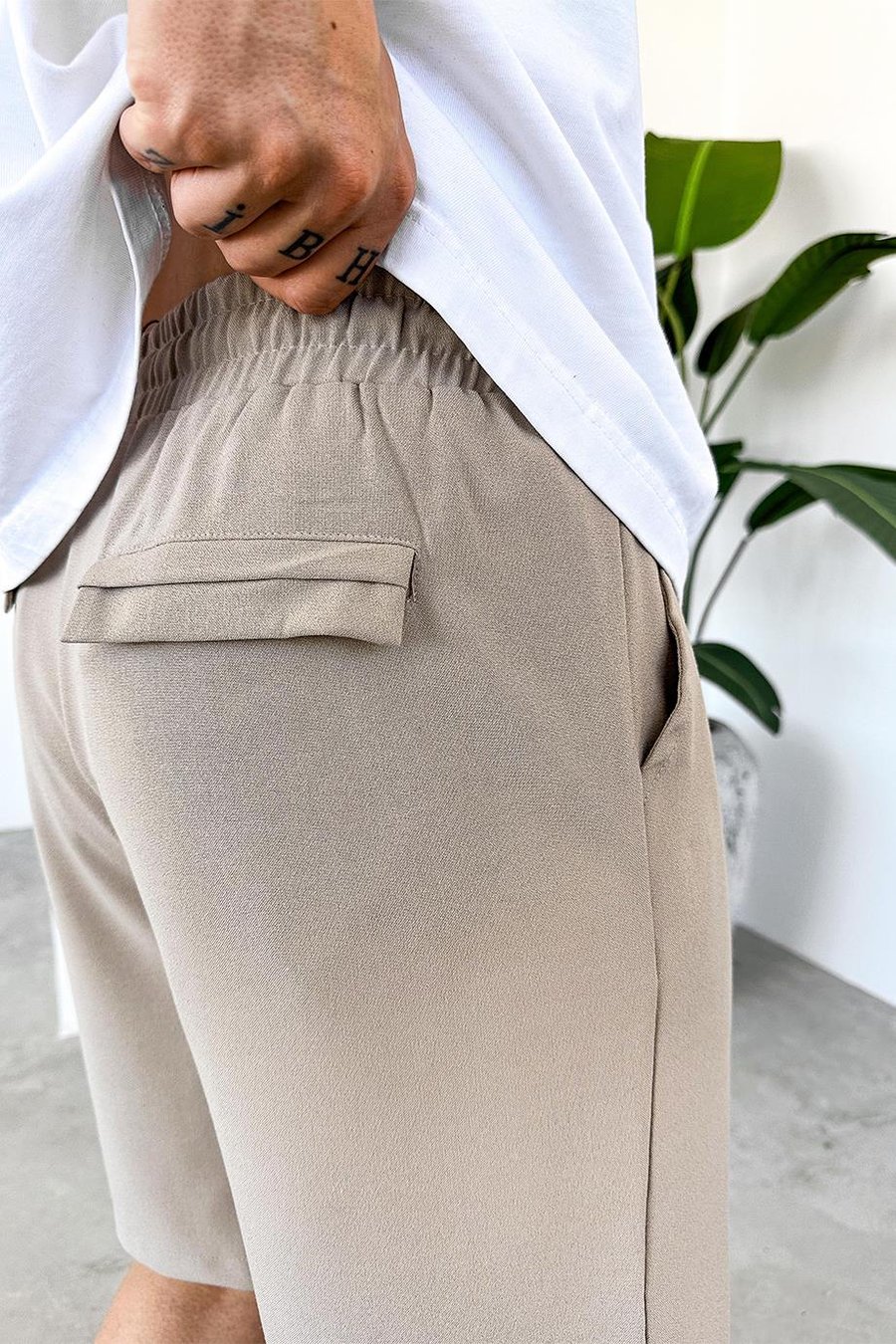 Krem Basic Kumaş Premium Relaxed Şort