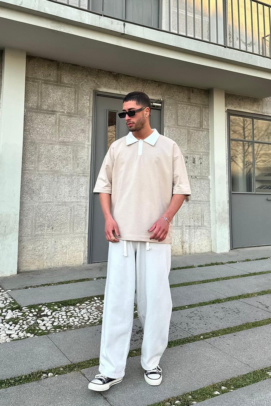 Krem Basic Polo Yaka OUTPLENTY PREMİUM Oversize Tişört