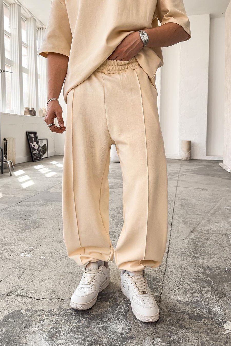 Krem Cozy Premium Çımalı Paça Lastik Eşofman
