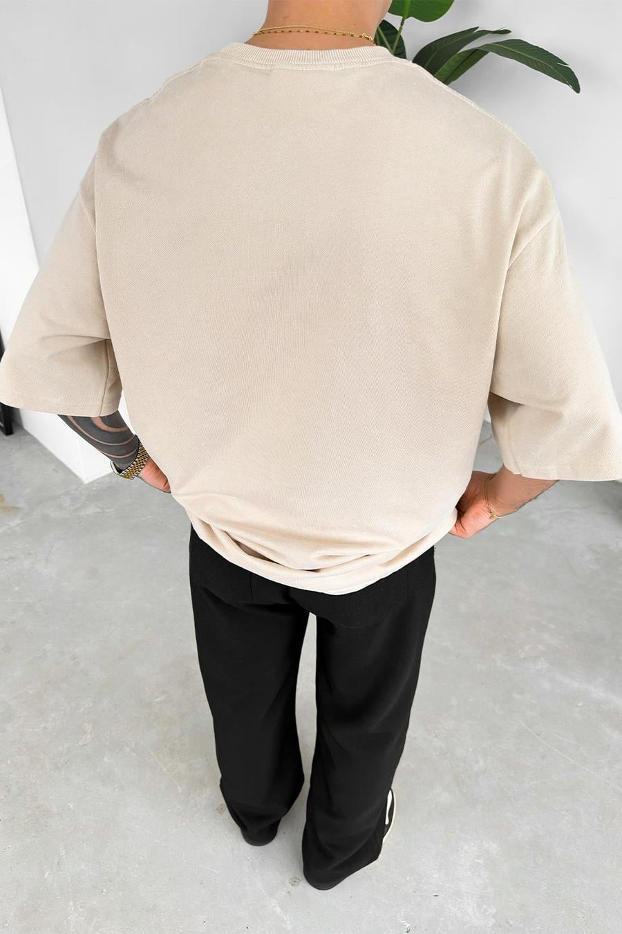 Krem Easy Nakış Detay Oversize Tişört