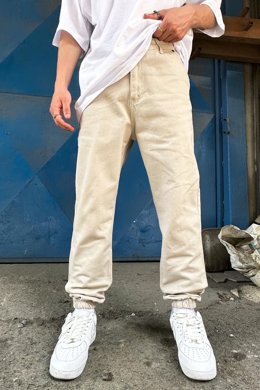 Krem Krem Paça Lastik Detay Boyfriend Pantolon