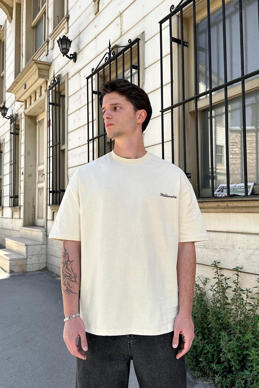 Krem Millionaire PM Oversize Tişört