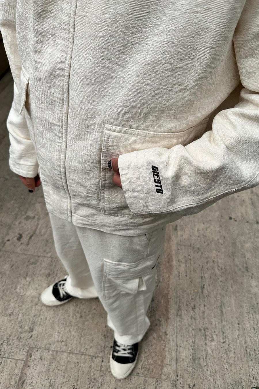 Krem Premium Etnik Desenli 01 GO Oversize Ceket