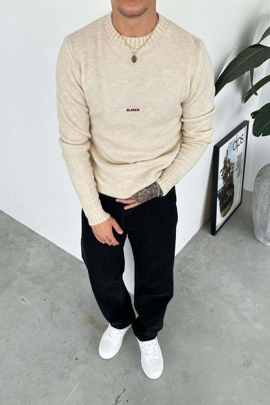 Krem Sılence Nakış Soft Relaxed Kazak