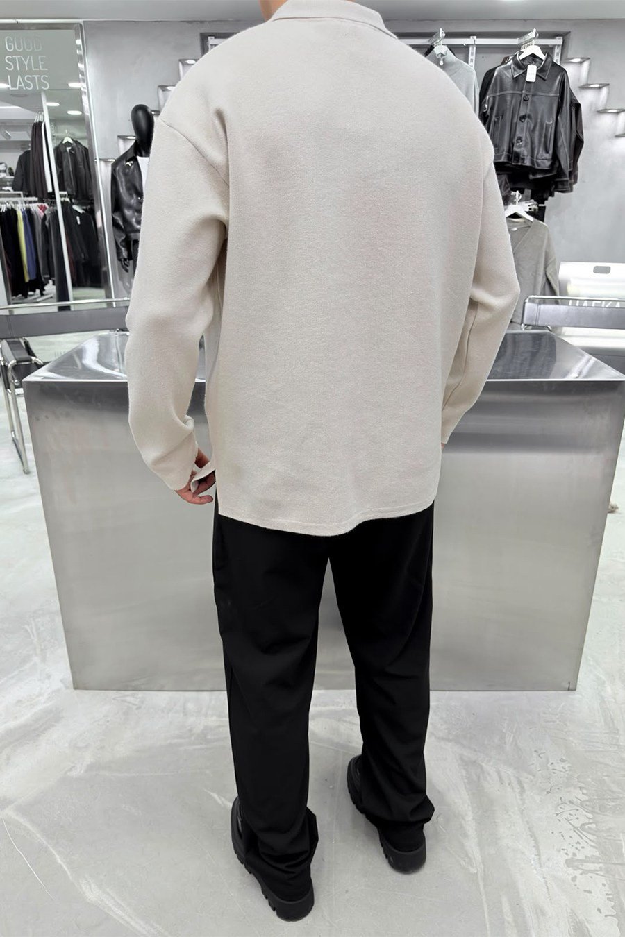Krem Soft Premium Oversize Triko Polo Yaka Kazak