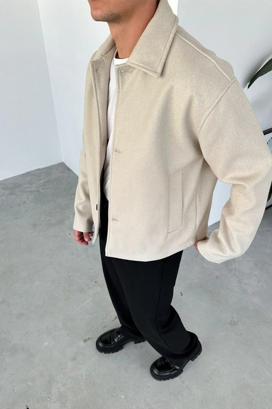 Krem Wool Blend Relaxed Ceket