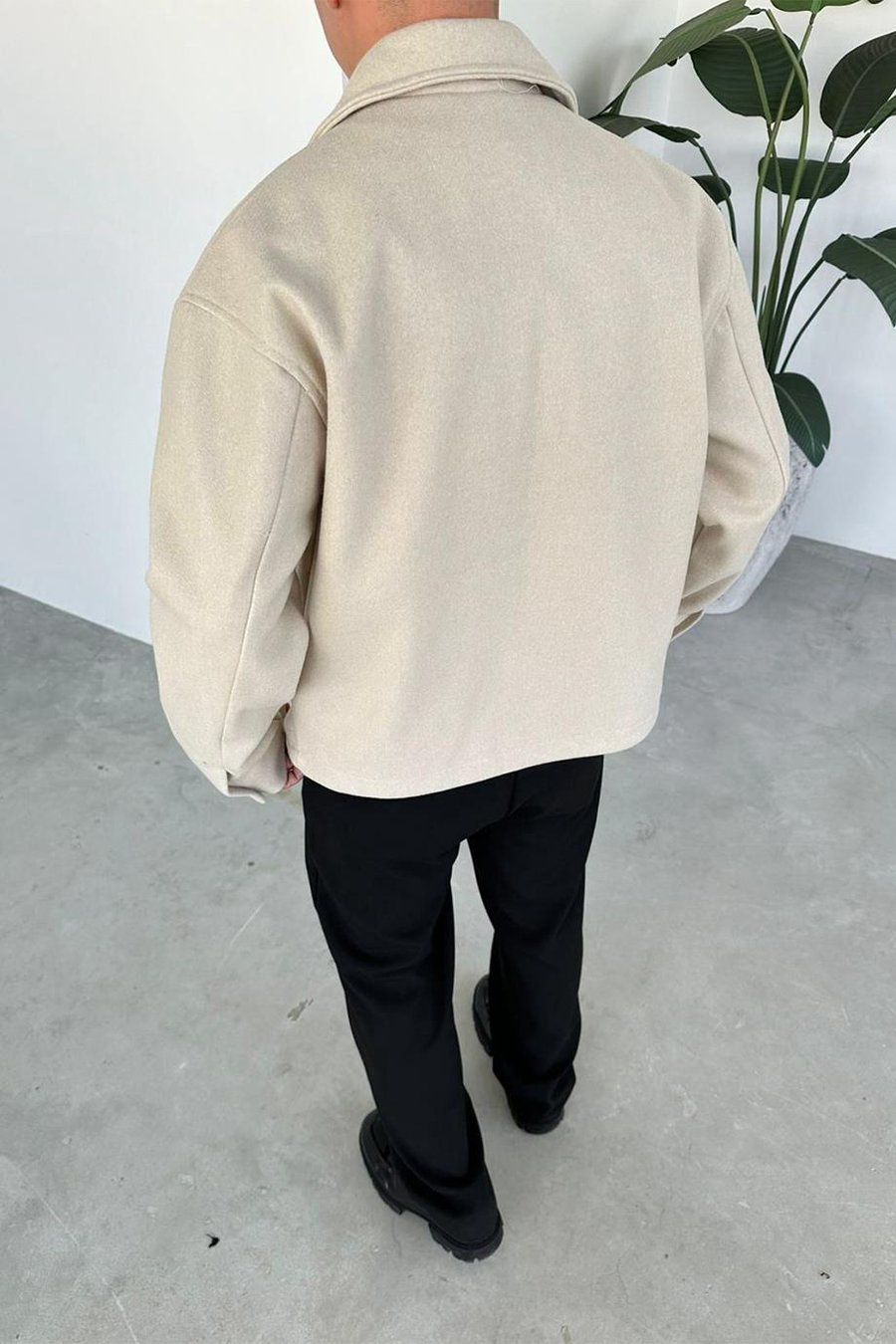 Krem Wool Blend Relaxed Ceket