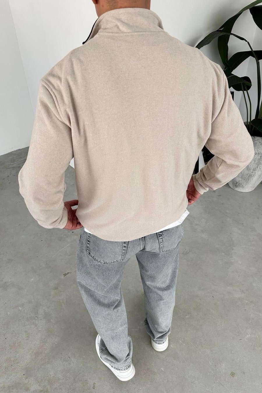 Krem Yacht Club Yarım Fermuar Relaxed Sweatshirt