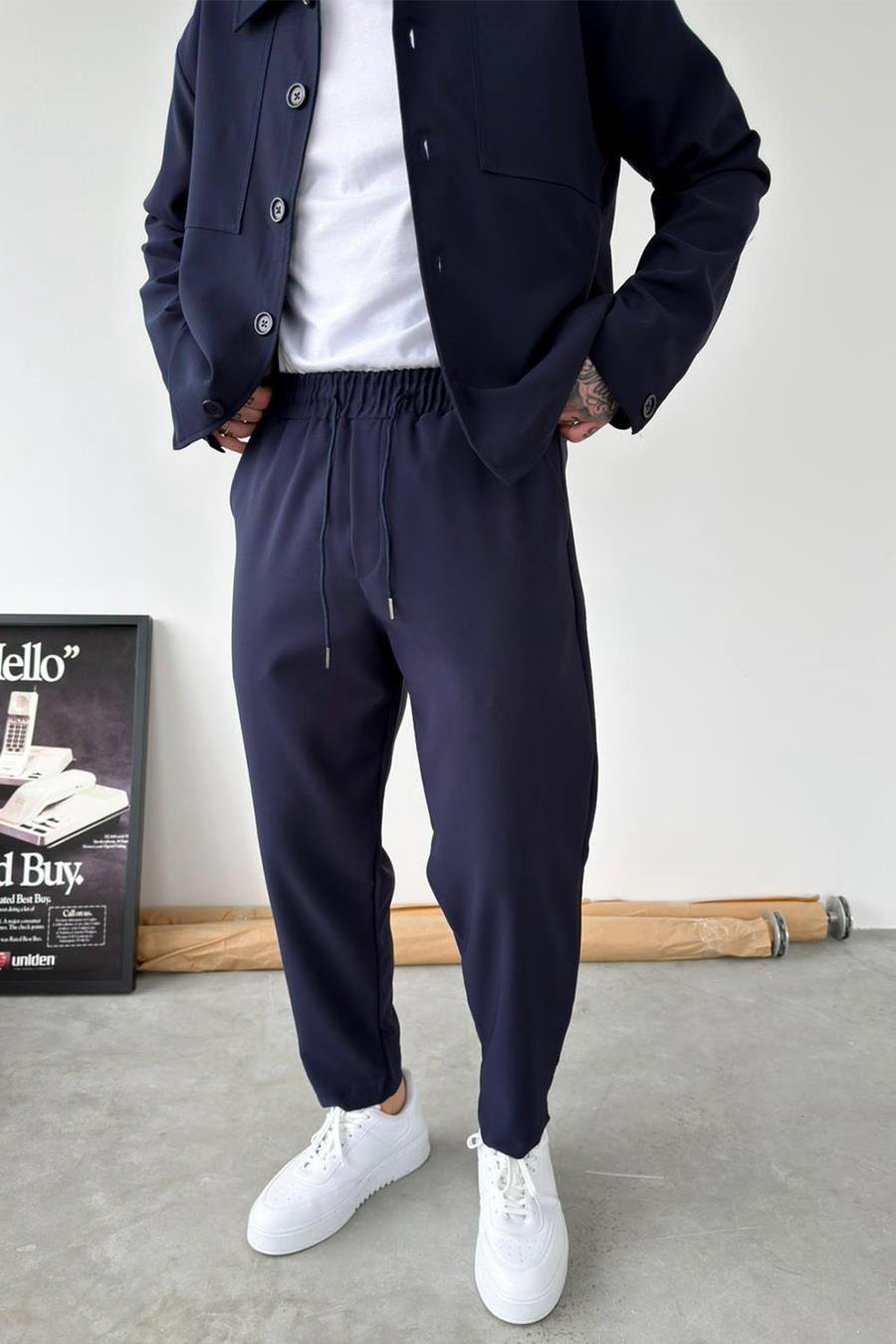 Lacivert Basic Boyfriend Kumaş Pantolon