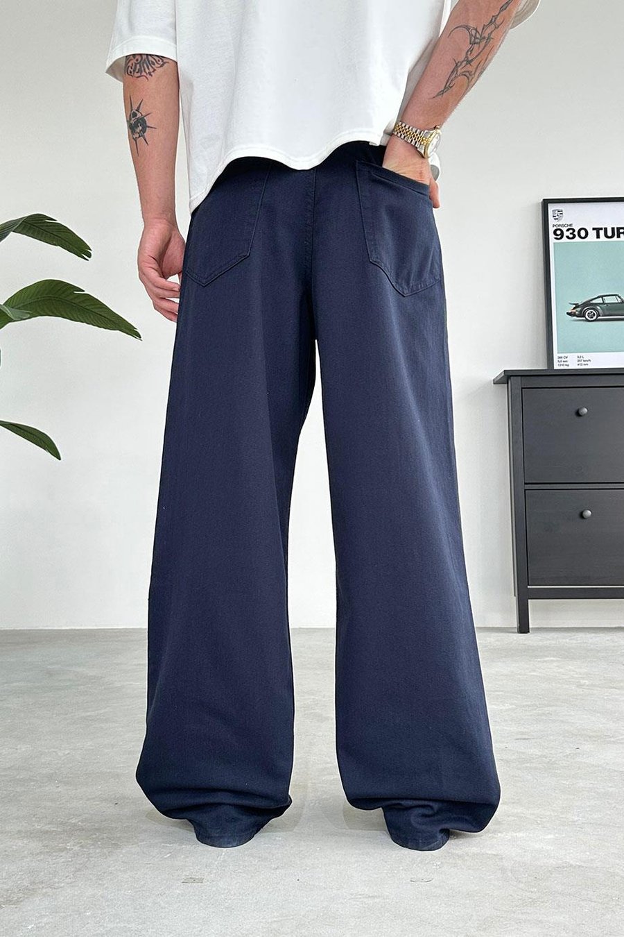 Lacivert Basic Gabardin Ekstra Bol Baggy Pantolon