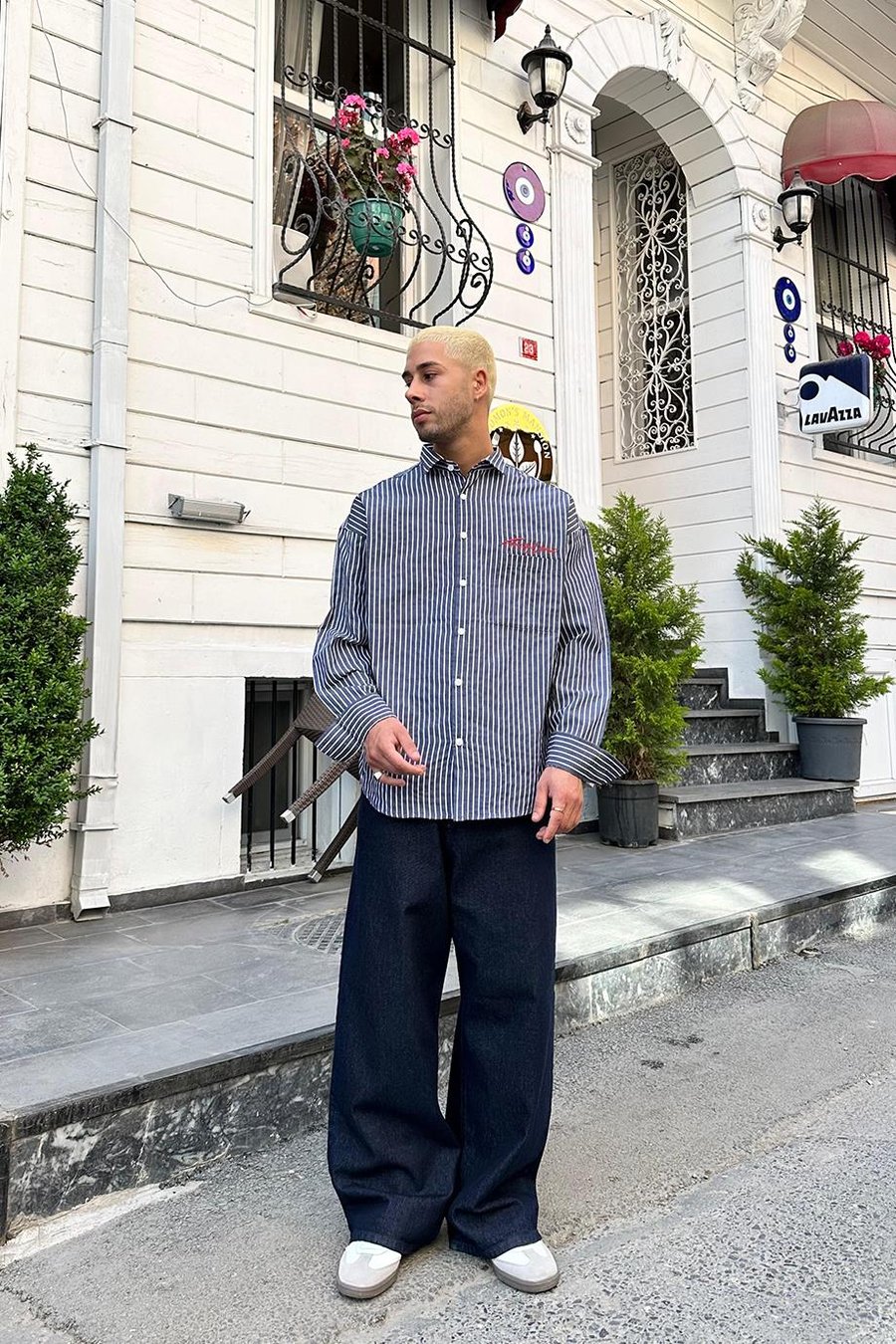 Lacivert Basic Nakış Detay DAD Oversize Gömlek