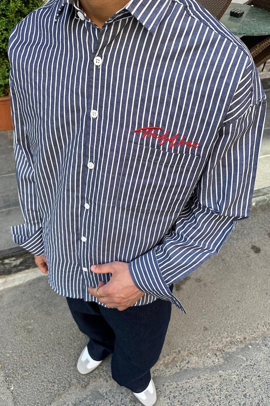 Lacivert Basic Nakış Detay DAD Oversize Gömlek