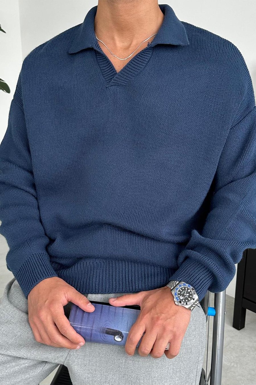 Lacivert Basic Polo Yaka Triko Kazak