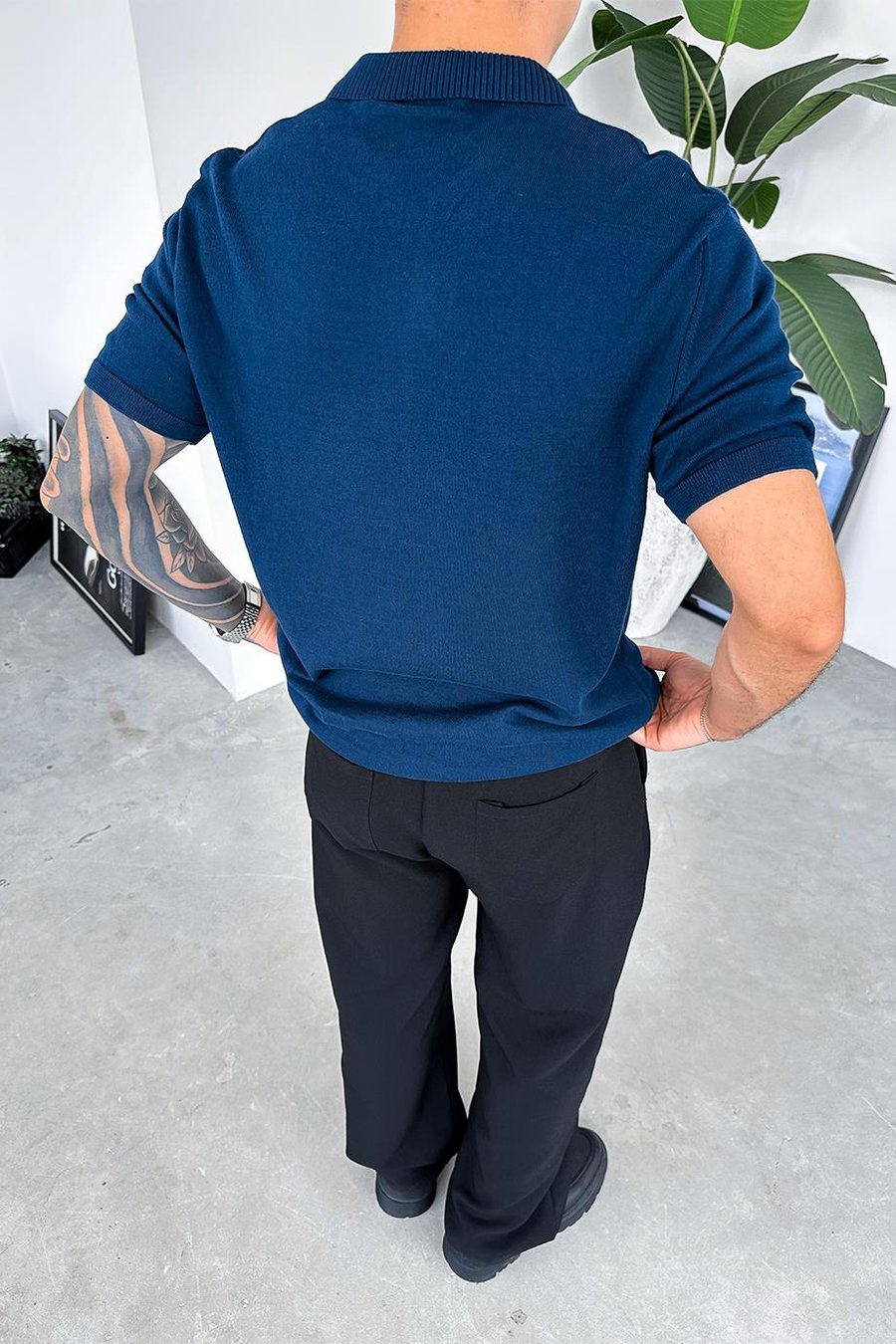 Lacivert Basic Polo Yaka Triko Relaxed Tişört