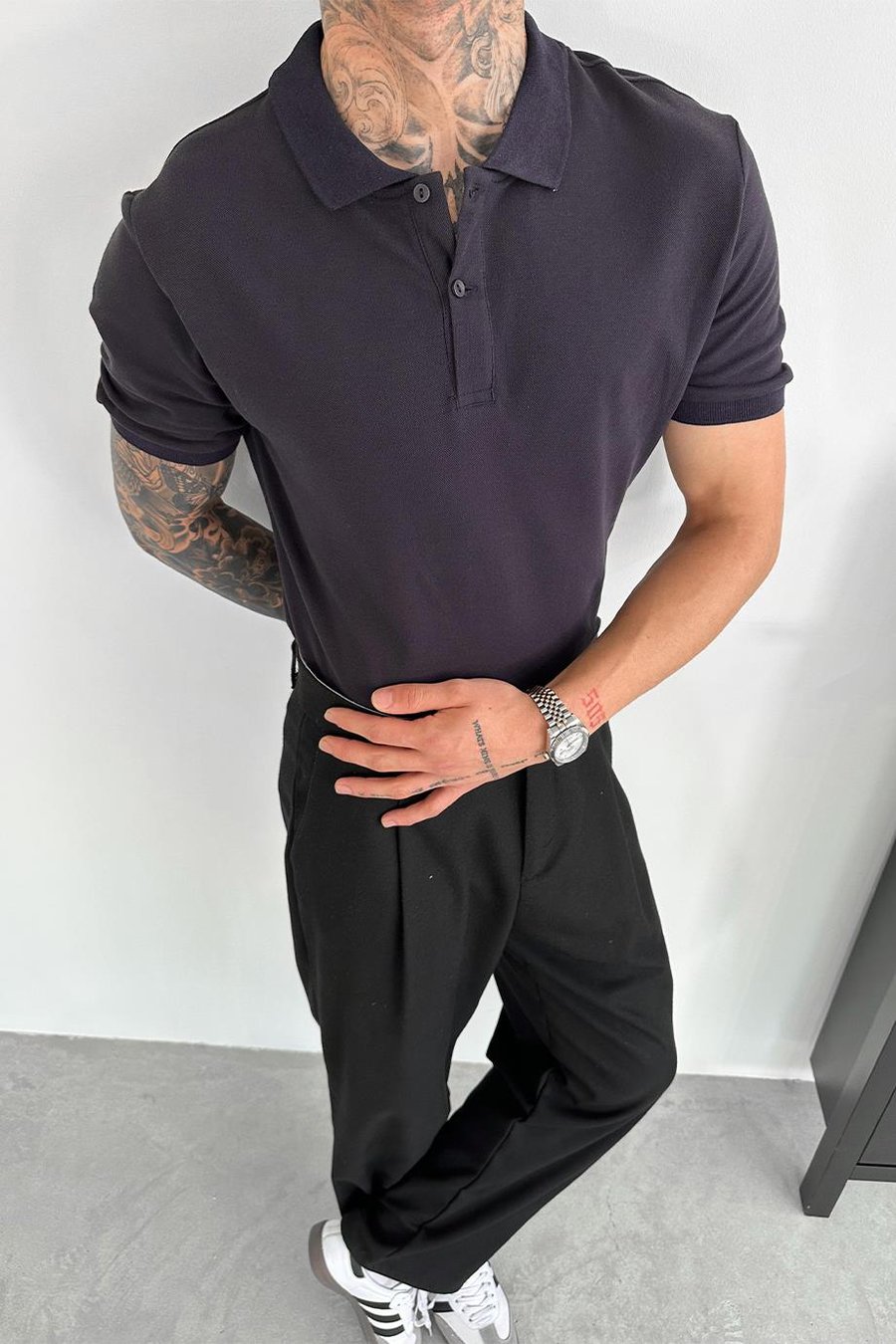 Lacivert Basic Premium Relaxed Polo Yaka