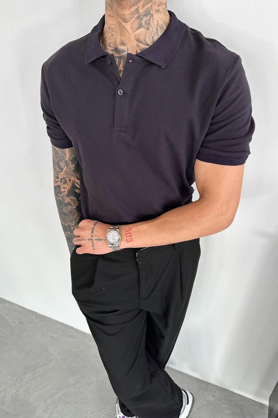 Lacivert Basic Premium Relaxed Polo Yaka