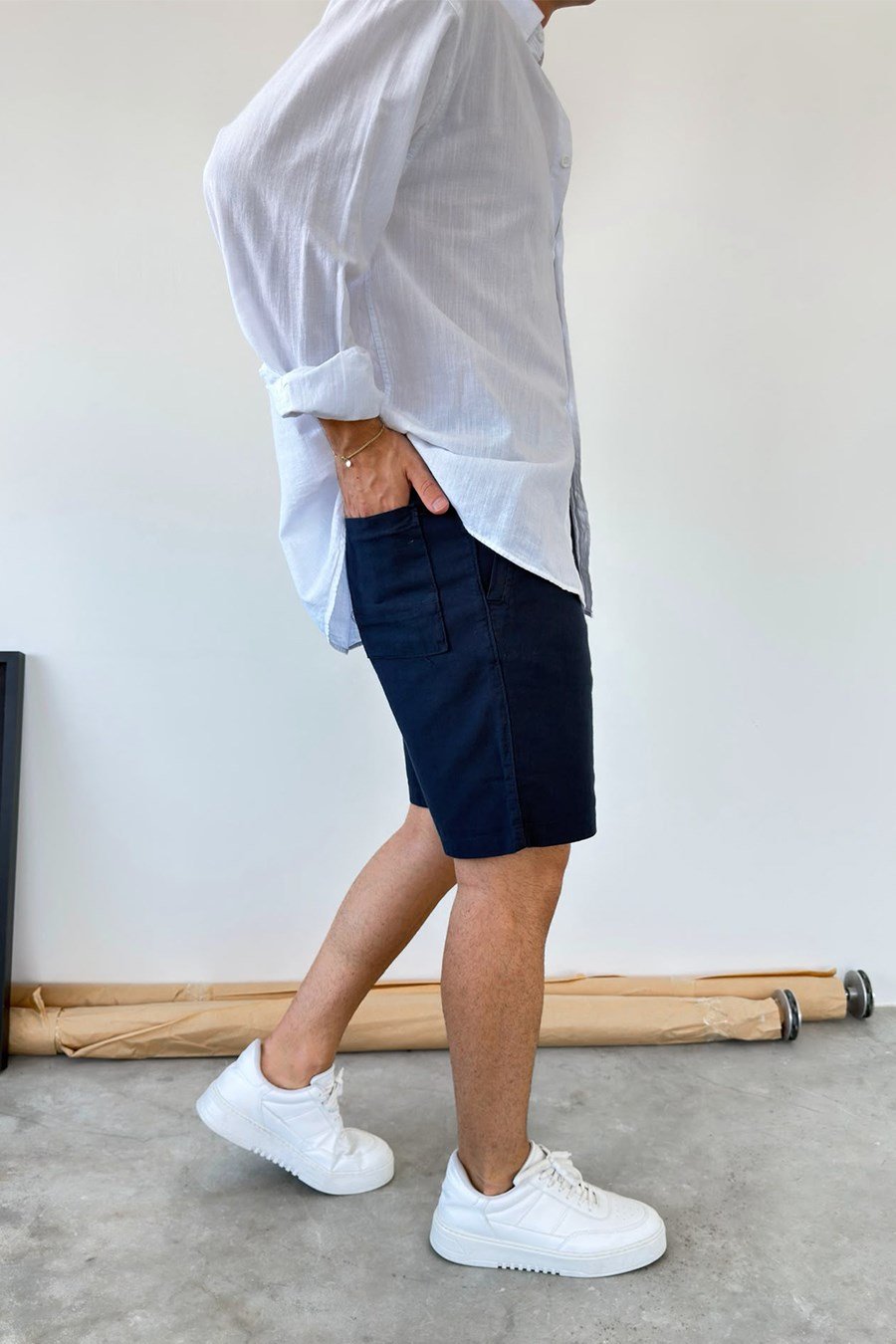 Lacivert Basic Relax Fit Keten Şort